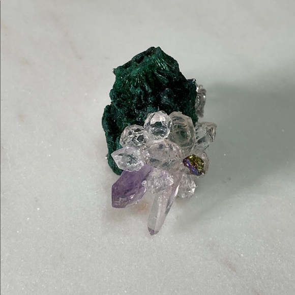 Jewelry - Malachite & Amethyst Statement Ring | Raw Quartz & Pyrite